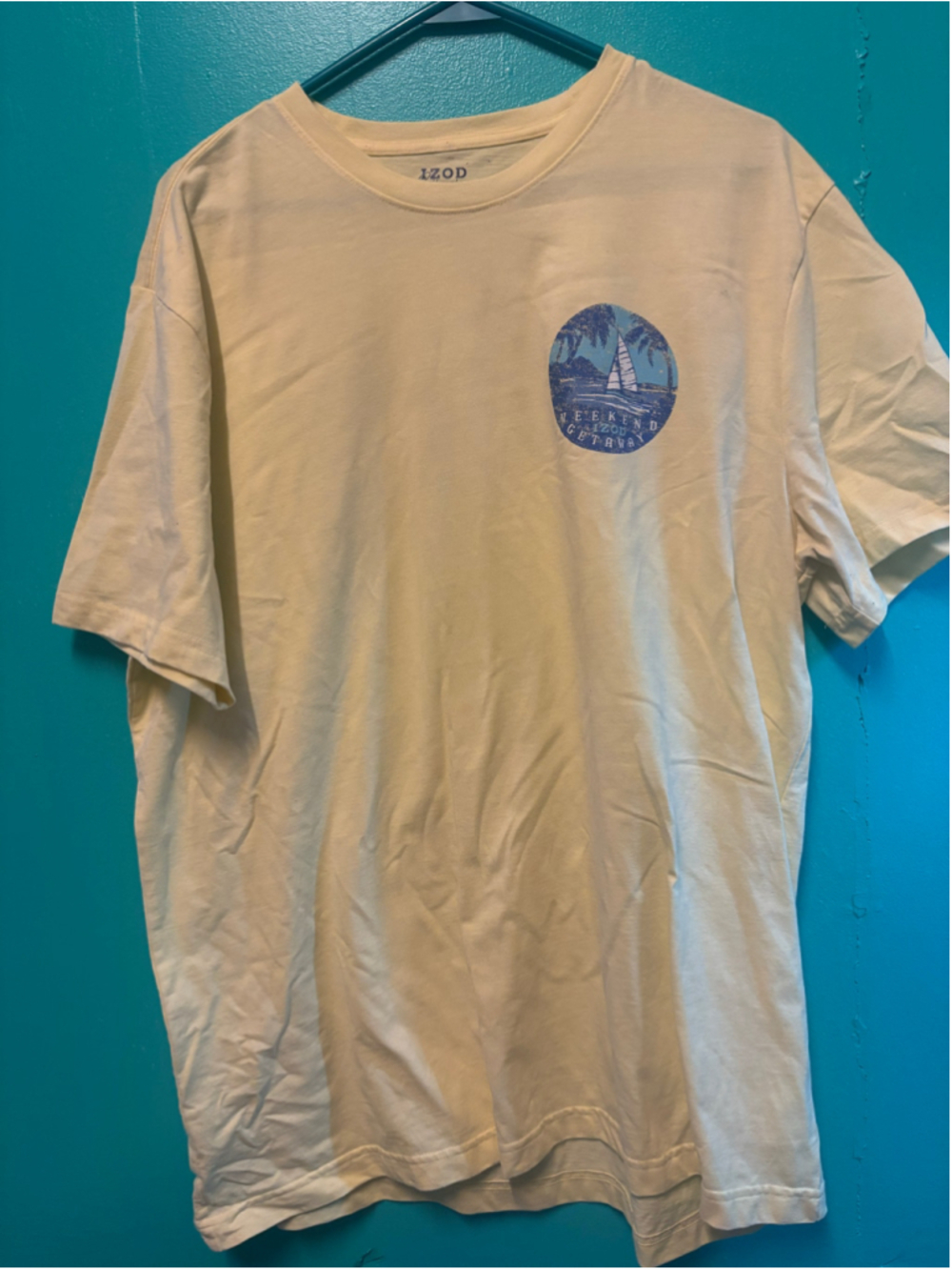 Men's IZOD Short Sleeve Graphic Tee, XL, Beige and Blue